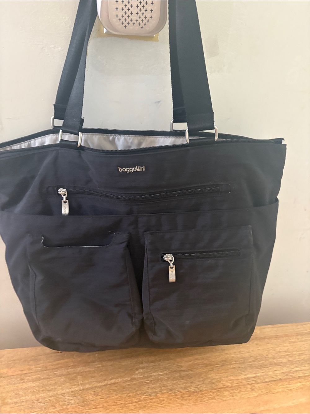 Baggallini Black Nylon Tote with Front Zip Pockets